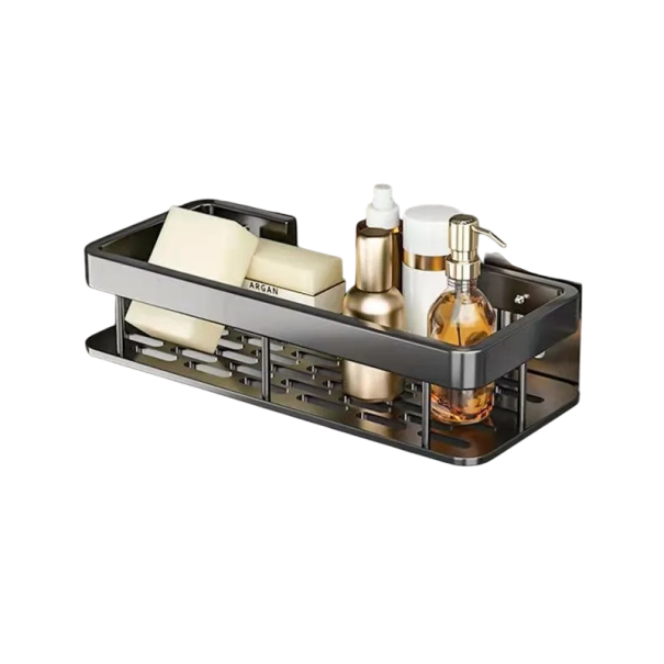 Rektangulär badrumshylla 30x13x5,5 cm rostfritt stål självhäftande duschhylla utan borrning för kosmetika och accessoarer svart