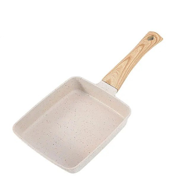 Rektangulär omelettpanna 14,5 x 18,5 cm med non-stick-yta och trähandtag vit