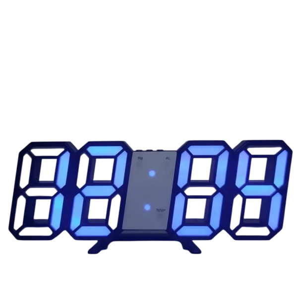 Relógio Digital LED 3D 16 cm Moldura Colorida Ecrã Colorido Para Mesa e Parede Calendário Brilho 3 Níveis Memória de Hora 12/24H Alimentação USB azul