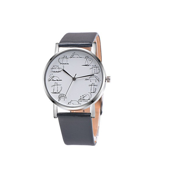 Relógio elegante feminino com gatinhos J809 preto