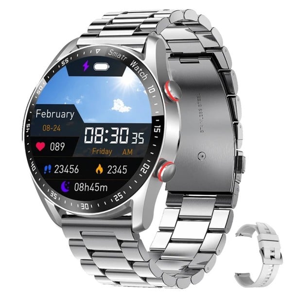 Relógios inteligentes desportivos para homem à prova de água 45,5 mm largura do relógio 260 mm comprimento da bracelete prateado