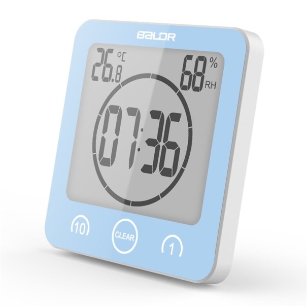 Reloj de baño digital con ventosa azul claro