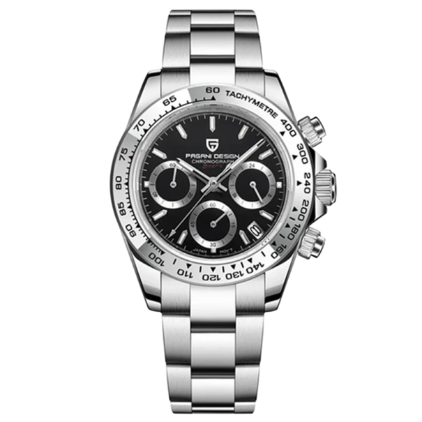 Reloj de cuarzo para hombre con cronógrafo Cristal de zafiro Esfera de 40 mm Caja de acero inoxidable Resistente al agua Resistente a los golpes Correa de 21 cm negro