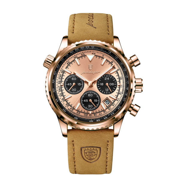 Reloj de cuero de lujo para hombre, de cuarzo, resistente al agua, que brilla en la oscuridad, elegante reloj de pulsera con correa de 24 cm, caja de regalo. rosa y dorado