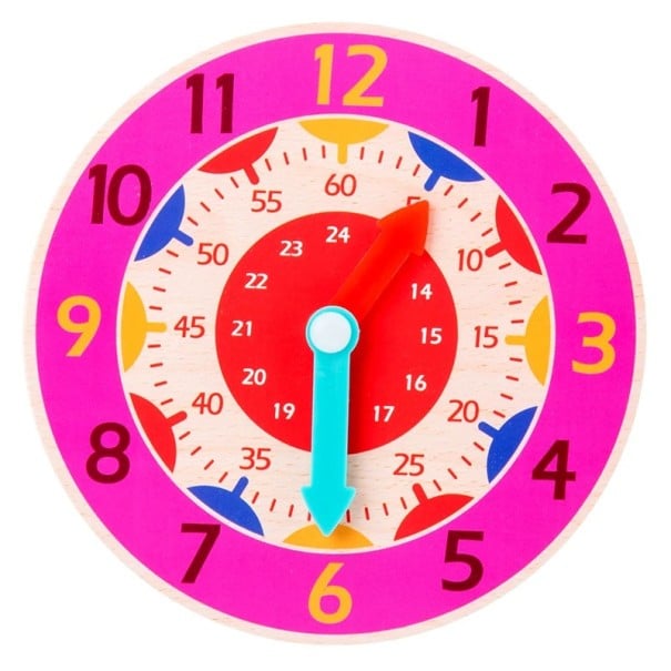 Reloj de madera Montessori de 14 cm, juguete educativo para niños, tiempo de aprendizaje, divertido material didáctico, juguete de madera rosa