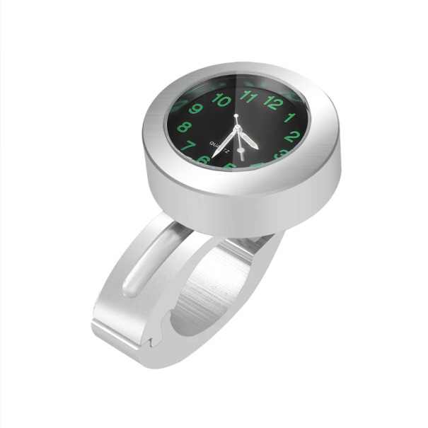 Reloj de manillar de motocicleta de acero inoxidable, resistente al agua, a prueba de golpes, con visión nocturna, hebilla de 22/25 mm, duradero y de larga vida útil. plateado