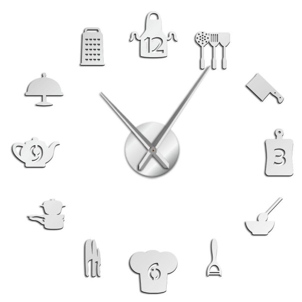 Reloj de pared autoadhesivo G2108 plateado 119 cm