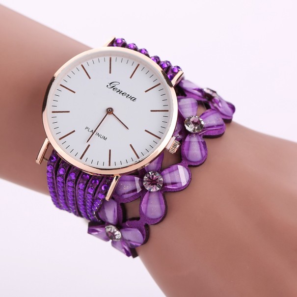 Reloj de pulsera para mujer con flores J3117 morado