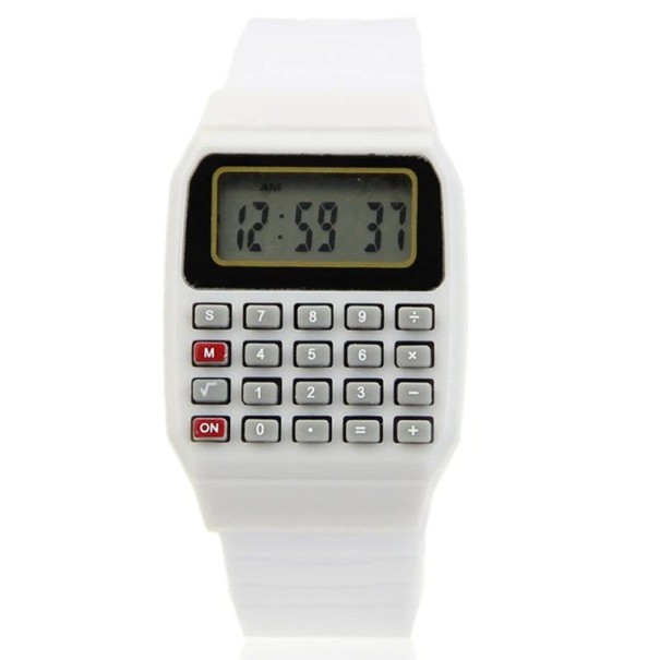 Reloj infantil con calculadora blanco