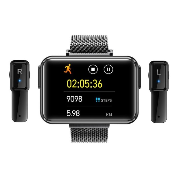 Reloj inteligente con auriculares incorporados plateado