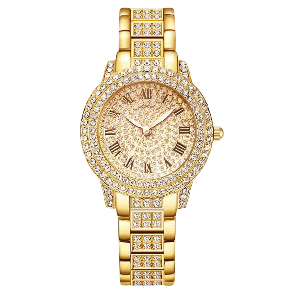 Relojes de mujer con diamantes artificiales. dorado