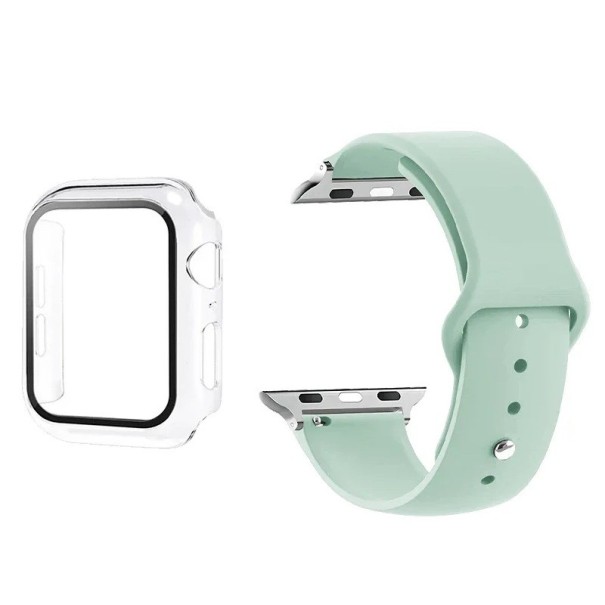 Řemínek, kryt rámečku a 9H tvrzené sklo pro Apple Watch 42 mm Series 10 – matné pouzdro hodinek a ochrana displeje Apple iWatch mátově zelená
