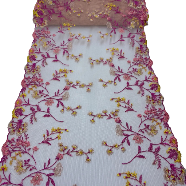Renda bordada em rede 20,5 x 91 cm Renda de poliéster com padrão floral Tecido decorativo para costura de roupas e decorações DIY 1