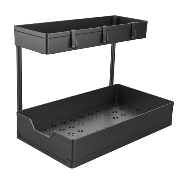 Rengöringsorganisator med krokar Utdragbar organisatör Skjutorganisator under diskhon Multifunktionsorganisator Kryddorganisatör 38 x 32 x 22 cm