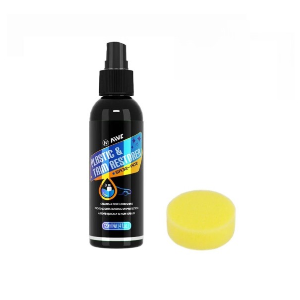 Rénovateur de plastiques pour voiture 120 ml Éponge incluse Entretien des pièces en plastique Rénovation des plastiques de voiture Extérieur Intérieur Cosmétique automobile 1