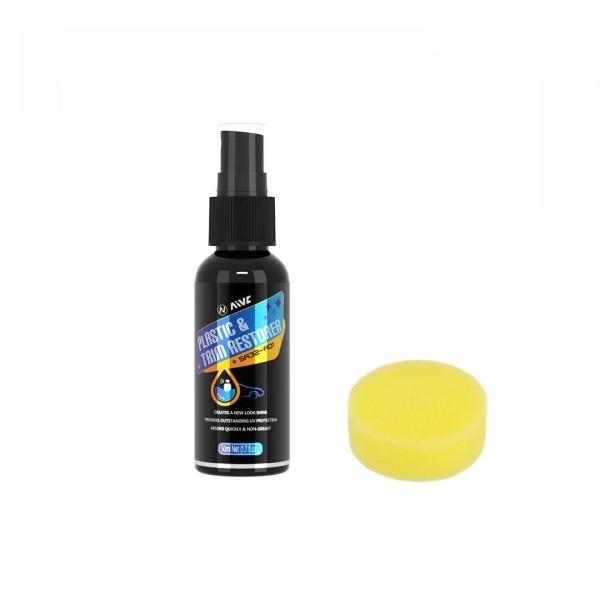 Rénovateur de plastiques pour voiture 50 ml Éponge incluse Rénovation des pièces plastiques Plastiques extérieurs et intérieurs Entretien automobile Cosmétique automobile 1