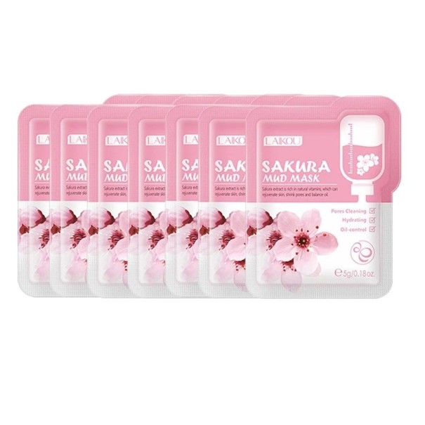 Rensende muddermaske med sakura-ekstrakt Fugtgivende muddermaske mod fedtet hud i ansigtet Muddermaske til ansigtet med sakura til at reducere porer 7 stk. 1