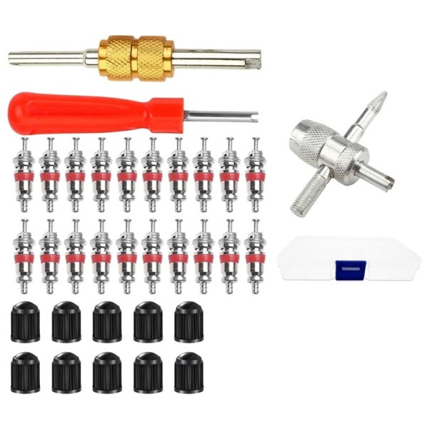 Reparatieset voor banden 33 stuks Ventielkern gereedschap voor auto- en motorventielen Gouden sleutel Schroevendraaier Vierzijdige sleutel Autoaccessoires 1