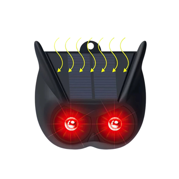 Repelente de pragas ultrassónico com luz vermelha intermitente Solar recarregável ABS preto para proteção de jardins e animais de estimação 1