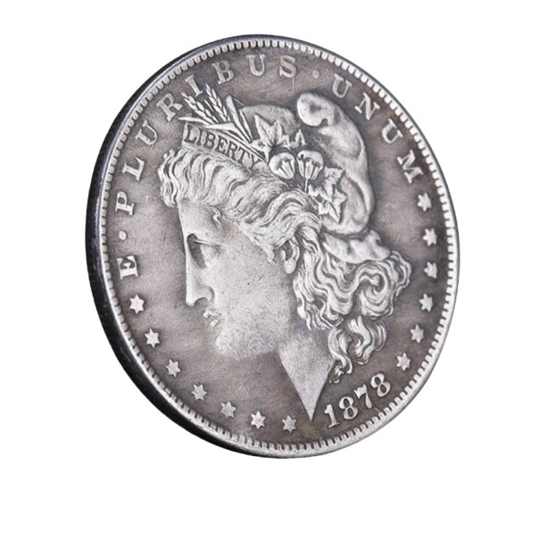 Replica van een 19e-eeuwse herdenkingsdollarmunt van 3,8 cm uit de VS, 1878, 1879 Verzilverde metalen munt van de Verenigde Staten van Amerika 1878