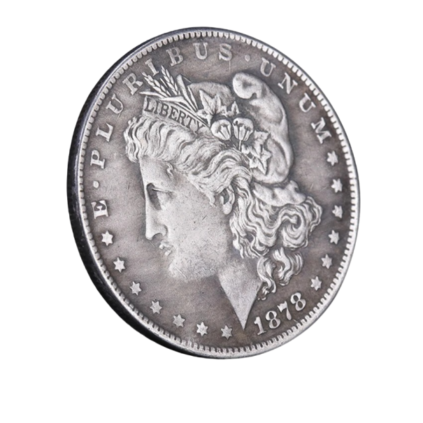 Replika jednoho dolaru z 19. století 3,8 cm Pamětní dolarová mince z USA 1878, 1879 Postříbřená kovová mince Spojených států amerických 1878