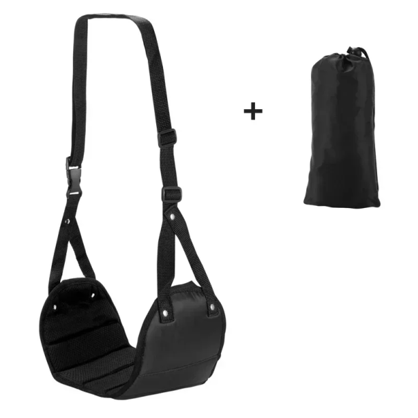 Reposapiés de viaje para avión, hamaca portátil de 43 x 19 cm con espuma viscoelástica para colgar los pies, ideal para avión, coche, tren y oficina. negro