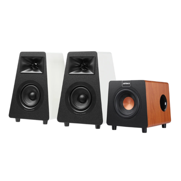 Reproductores AIYIMA S30 y 800X set 2.1 canal con subwoofer Bluetooth 5.3 Hifi cine en casa 100 W 14,7 x 15,4 x 22,5 cm Material MDF y ABS blanco