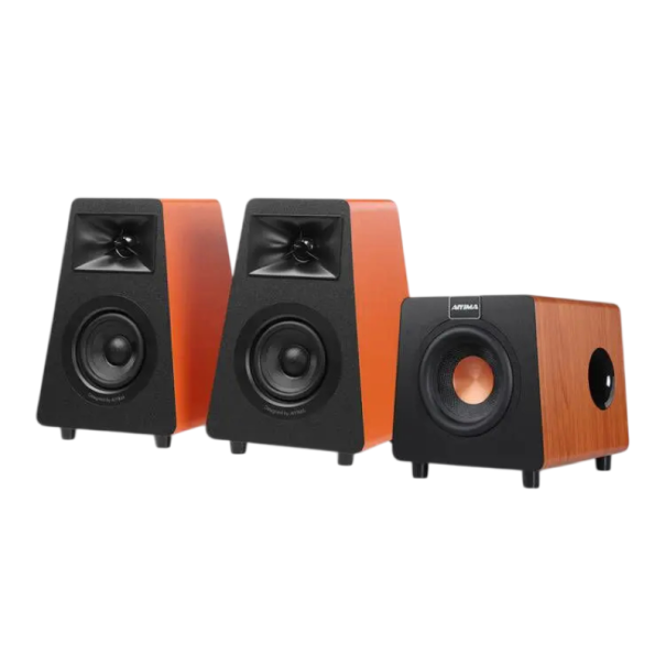 Reproduktory AIYIMA S30 a 800X 2.1 kanálový set se subwooferem Bluetooth 5.3 Hifi domácí kino 100 W 14,7 x 15,4 x 22,5 cm Materiál MDF a ABS oranžová