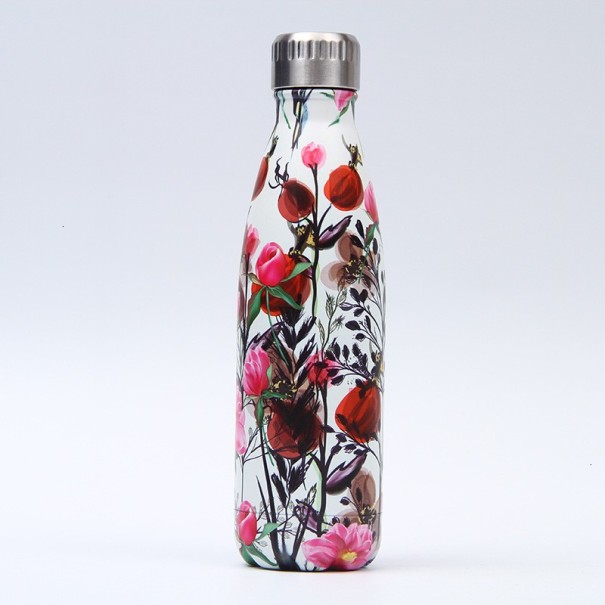 Reseflaska i rostfritt stål med blommotiv 10