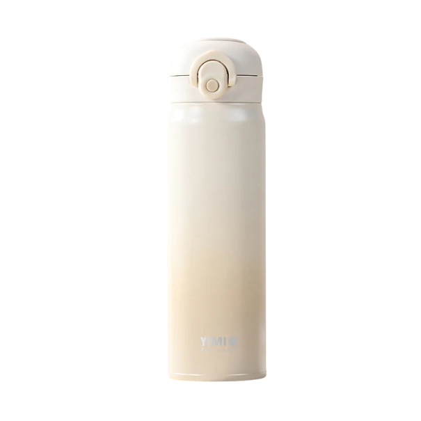Reselås termos med knapplock 500 ml rostfritt stål gradientdesign bärbar dryckesflaska för arbete och resor beige