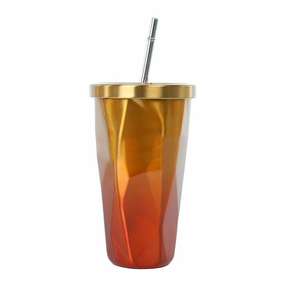 Resemugg i rostfritt stål med sugrör orange
