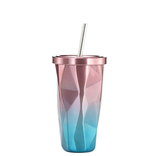 Resemugg i rostfritt stål med sugrör rosa