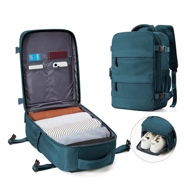 Reseryggsäck 40 x 20 x 25 cm Handbagage för flygplan Praktisk ryggsäck med skoficka invändiga fack Lätt ryggsäck för resor blå
