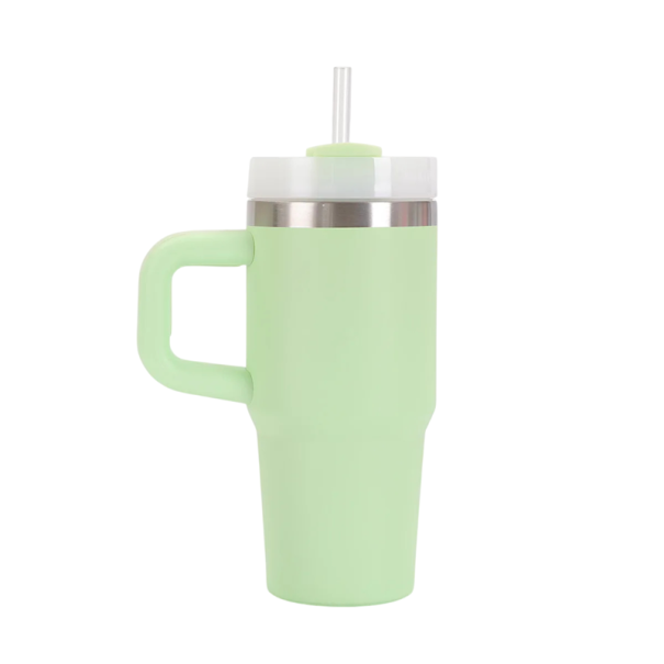 Resetermos med handtag och lock med avtagbart sugrör 410 ml rostfritt stål termosmugg för bil för kaffe te och kalla drycker grön