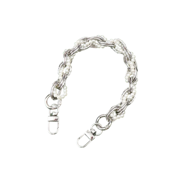 Reťazový popruh na kabelku s prepletenými perlami 32 cm Karabínové zapínanie Elegantné náhradné ucho na kabelku Dekoratívny reťaz strieborná