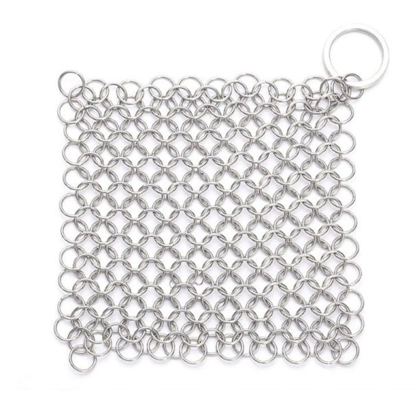 Rețea pătrată din sârmă pentru spălarea fontelor, îndepărtător de rugină și resturi de mâncare, 15 cm, oțel inoxidabil neted, argintiu, curățător de tigăi reutilizabil