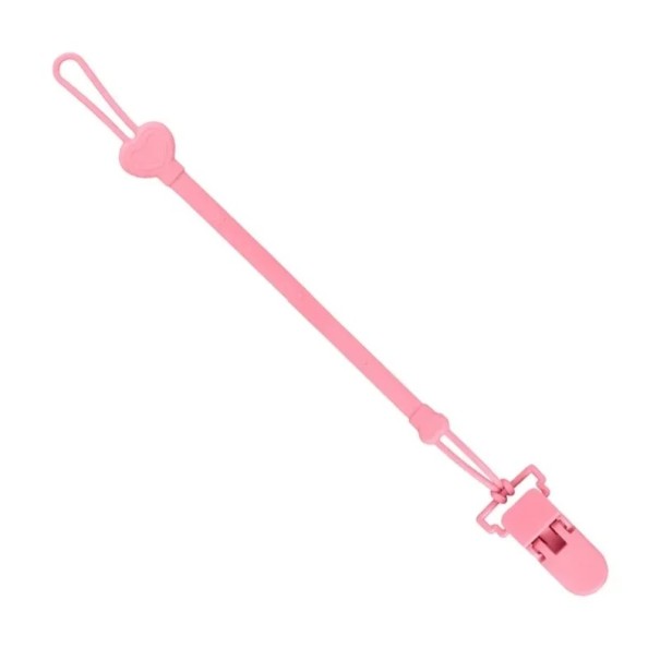 Řetízek na dudlík Silikonový s motivem srdíčka Délka 22 cm Silikon s poutkem a sponou Držák dudlíku pro miminka a kojence do kočárku růžová