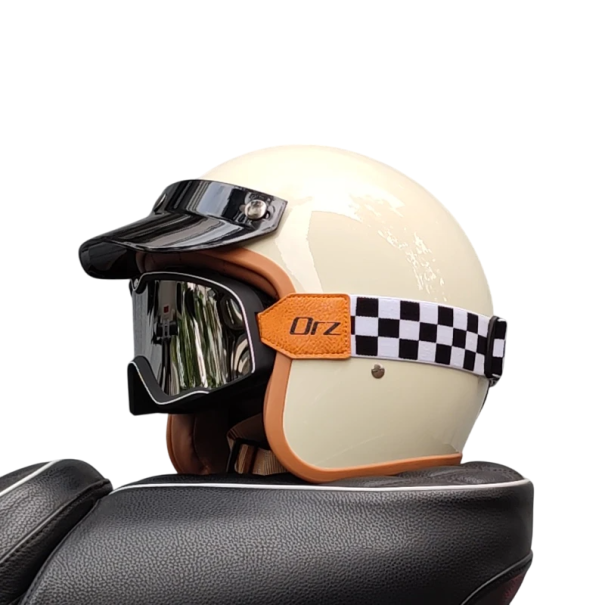 Retro ABS Motorradhelm mit Schutzbrille Vintage-Stil Kopfschutz Verstellbarer Riemen Bequeme Polsterung beige M (55-56 cm)