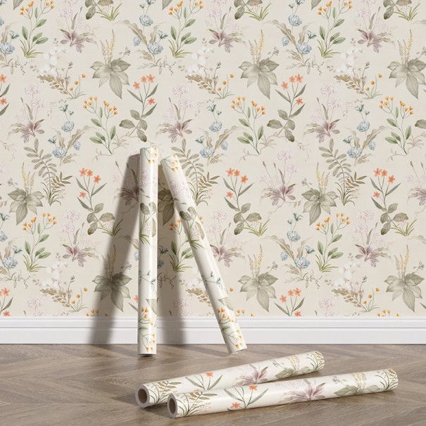 Retro blomster tapet 44x300cm PVC Vandafvisende selvklæbende vægdekoration Vintage mønster til køkken, soveværelse, stue 1