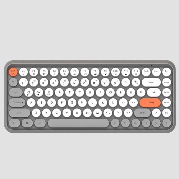 Retro Bluetooth-näppäimistö pyöreillä näppäimillä Värillisesti korostetut Esc- ja Enter-näppäimet Englanninkielinen QWERTY-asettelu harmaa