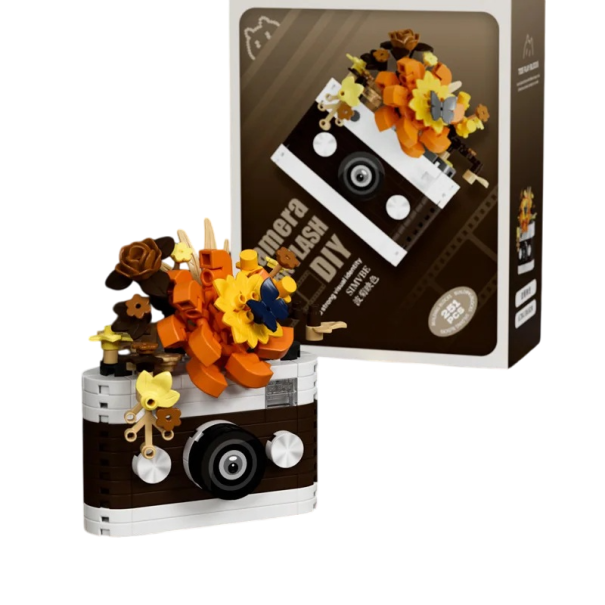 Retro Camera Building Kit with Floral Decoration 3D Block Decoration Creative Model for Creative Adults and Older Children 1