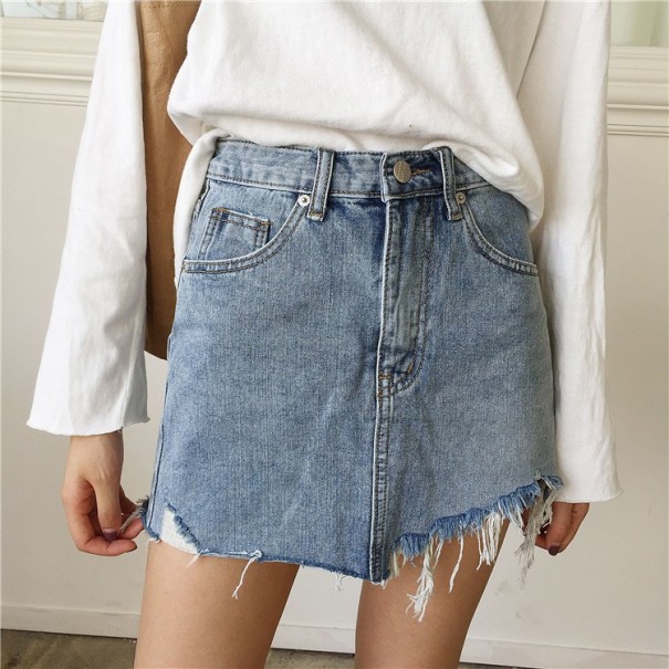 Retro denim nederdel med lynlås og slidser S