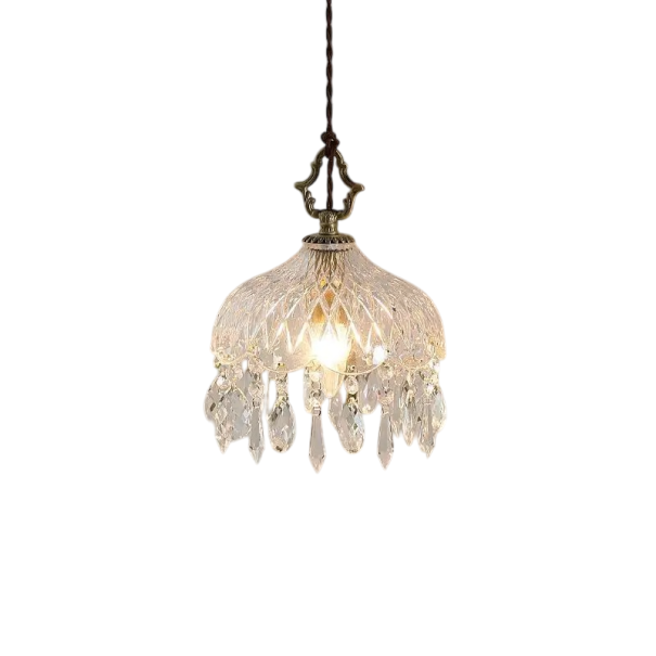 Retro hængelysekrone med glaskuppel og slebne krystaller Elegant LED-lampe med E14-fatning Metalkonstruktion Luksuriøst design Belysning 5-10 m² 1