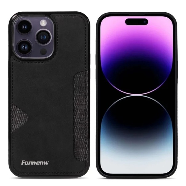 Retro Hülle für iPhone 17 Pro Kartenetui Rückentasche Kunstleder TPU Schutzhülle mit elegantem Vintage-Design schwarz