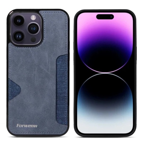 Retro kryt na iPhone 17 Pro Max Pouzdro na kartu Zadní kapsa Umělá kůže TPU Ochranný obal s elegantním vintage designem modrá