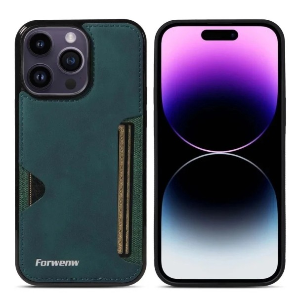 Retro kuori iPhone 17 Korttipussilla Takapussi Keinonahka TPU Suojakuori tyylikkäällä vintage-ulkonäöllä vihreä