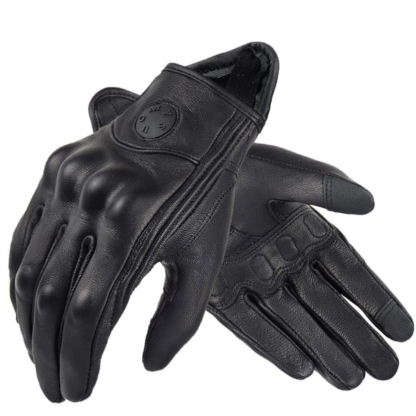 Retro Leder Motorradhandschuhe für Damen und Herren, Braun, Ganzjahres-, berührungsresistente, rutschfeste Motorradhandschuhe schwarz L
