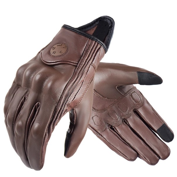 Retro leren motorhandschoenen voor dames en heren, bruin, all-season, aanraakbestendige, antislip motorhandschoenen