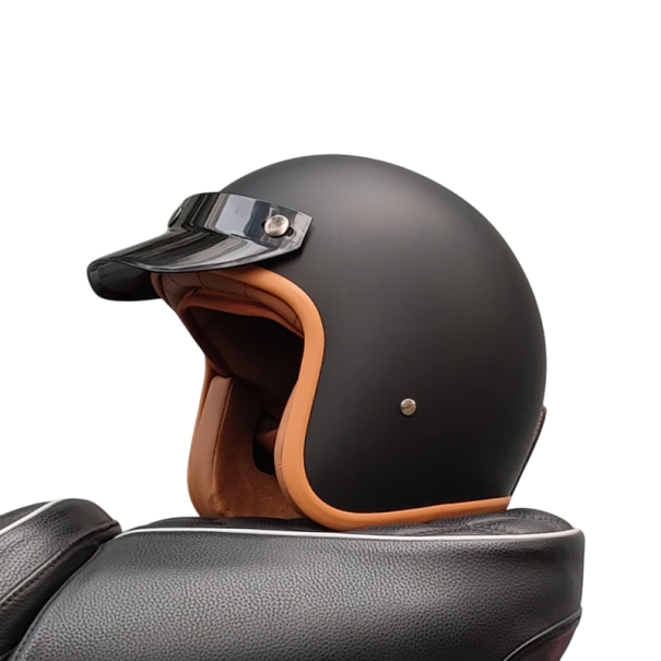 Retro motocyklová přilba z ABS materiálu Stylová helma s bezpečnostním zapínáním Vintage design Větrání Pohodlná výstelka Moto výbava Matná černá L (57-58 cm)