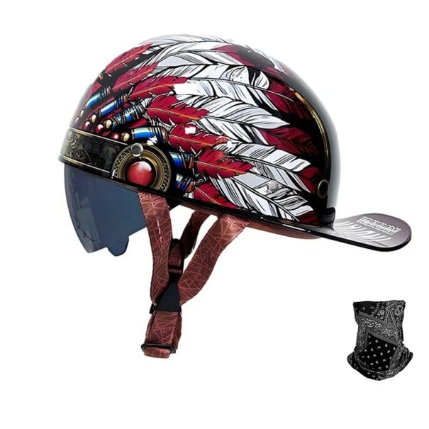 Retro motocyklová půlhelma s kšiltem Zasouvací vnitřní sluneční clona a šátek Velikost 2XL 63-64 cm Skořepina ABS 700 g Pro motorkáře 2